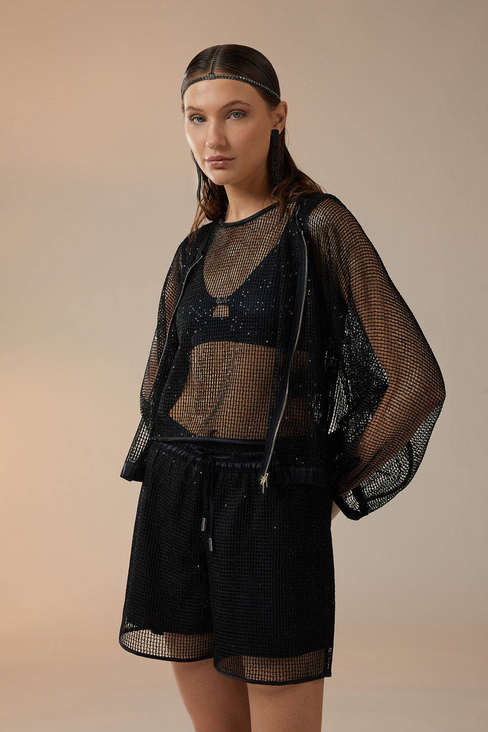 Peserico Short In Rete Di Viscosa E Paillettes