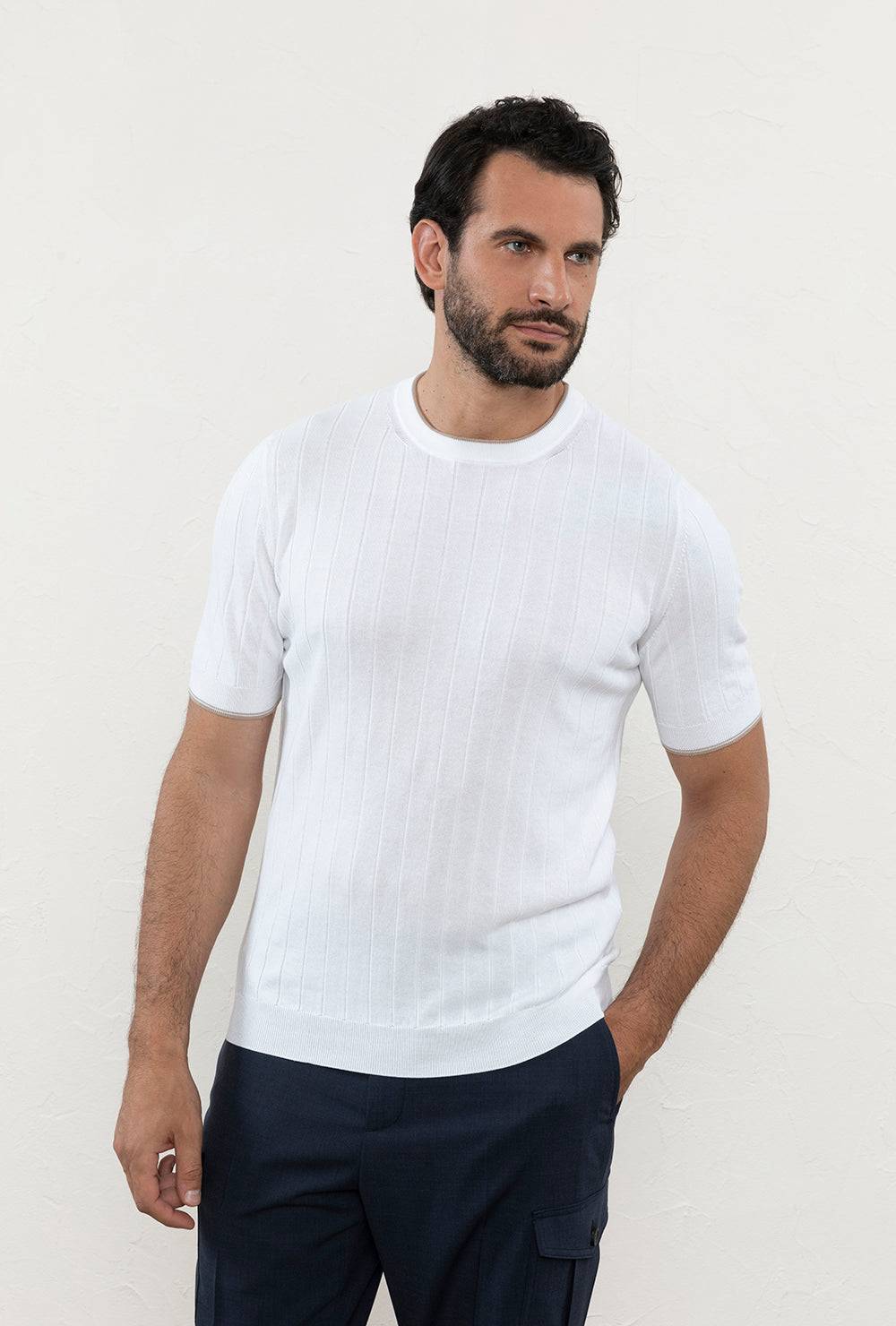 Peserico T-shirt in filato di puro cotone crépe