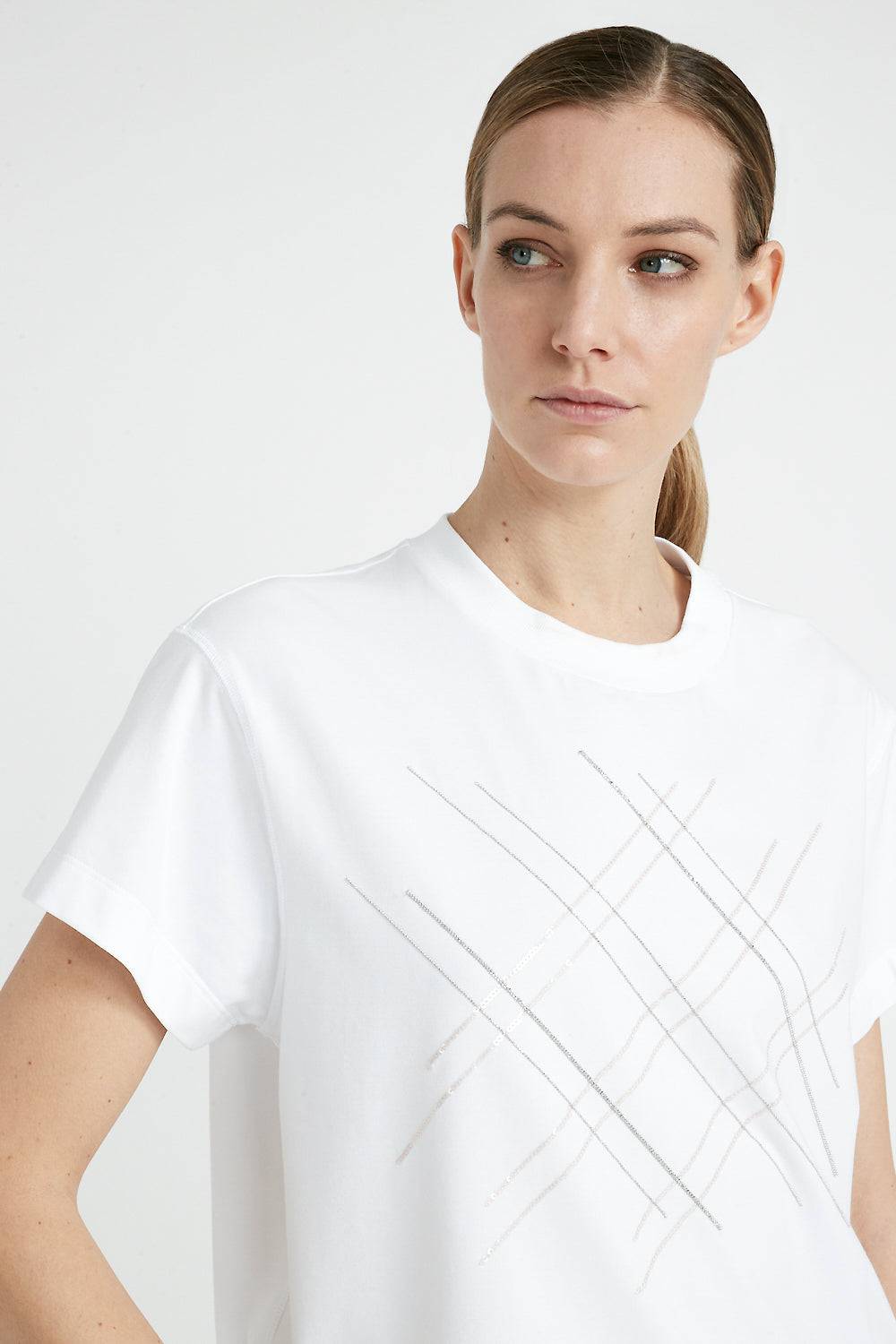 Peserico T-shirt In Jersey Di Cotone Con Ricamo