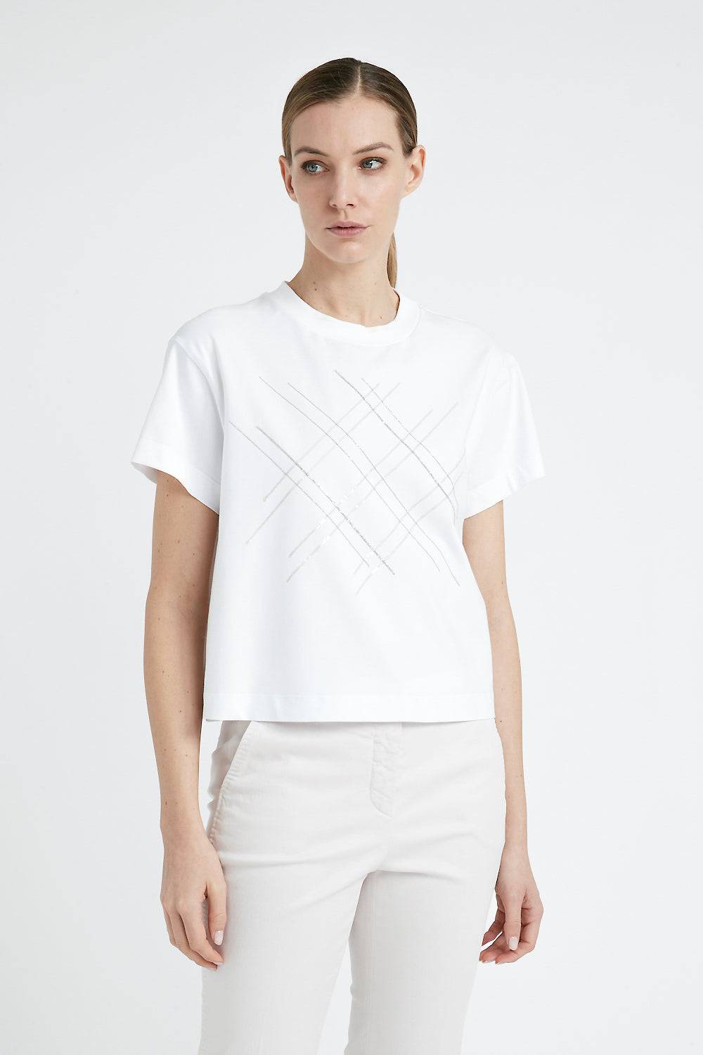 Peserico T-shirt in jersey di cotone con ricamo