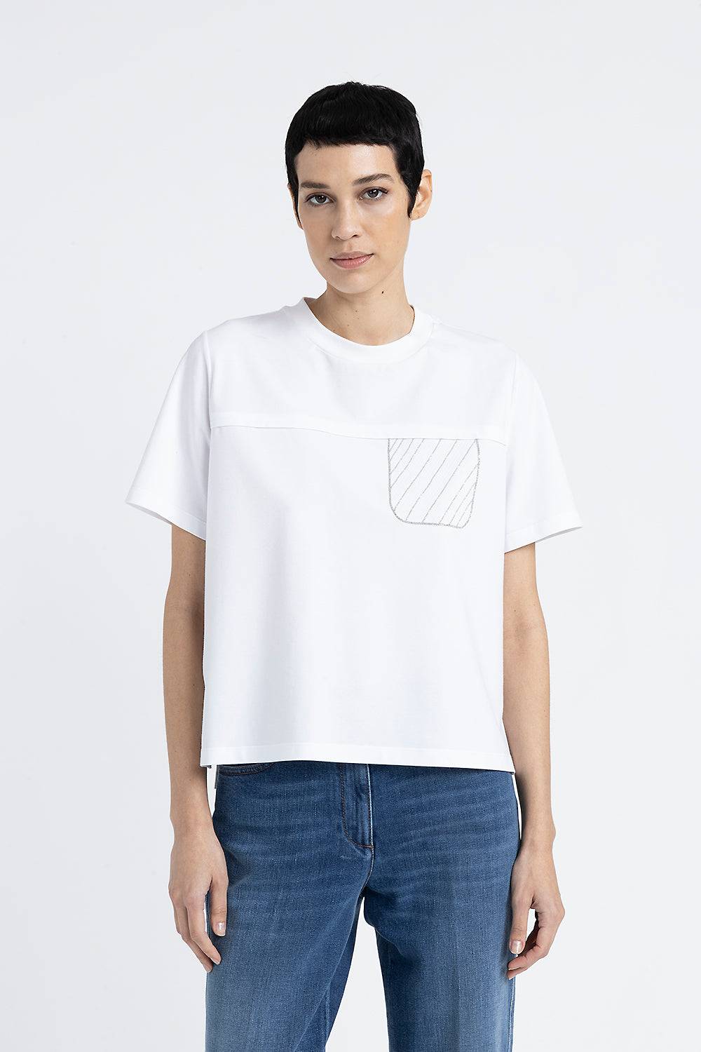 Peserico T-shirt in jersey di cotone con ricamo