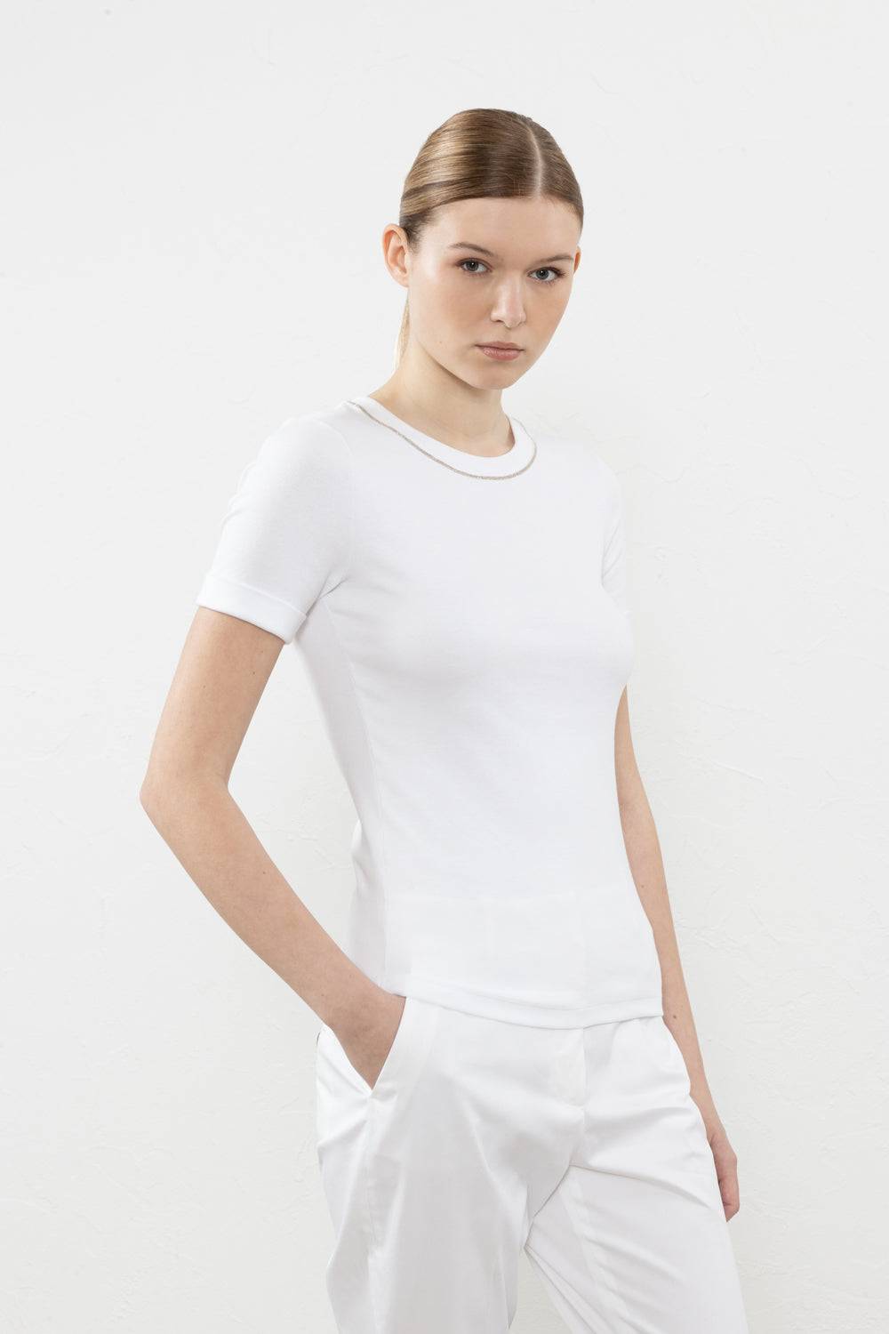 Peserico T-shirt in microcostina di jersey stretch