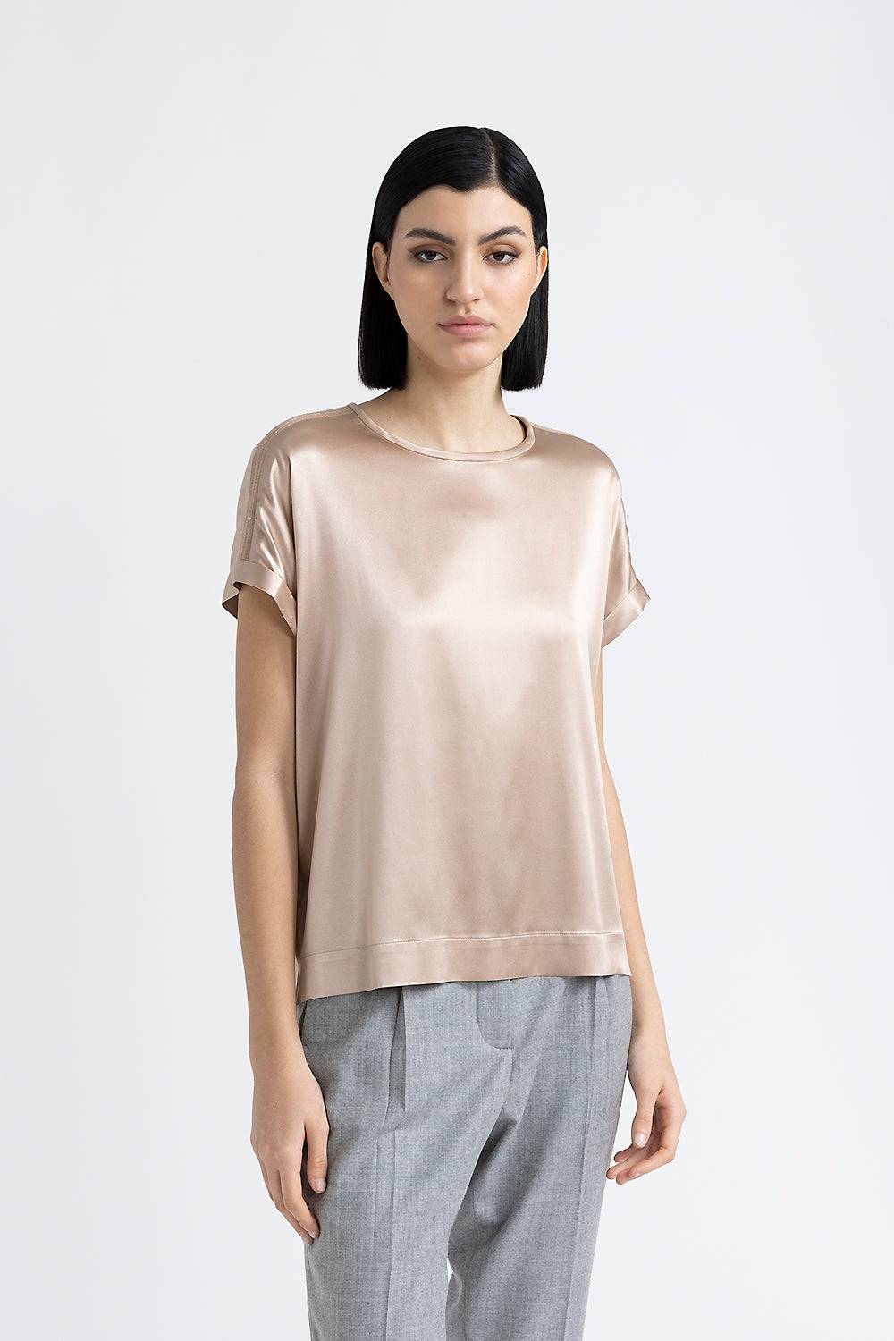 Peserico T-shirt in raso di seta con Punto Luce
