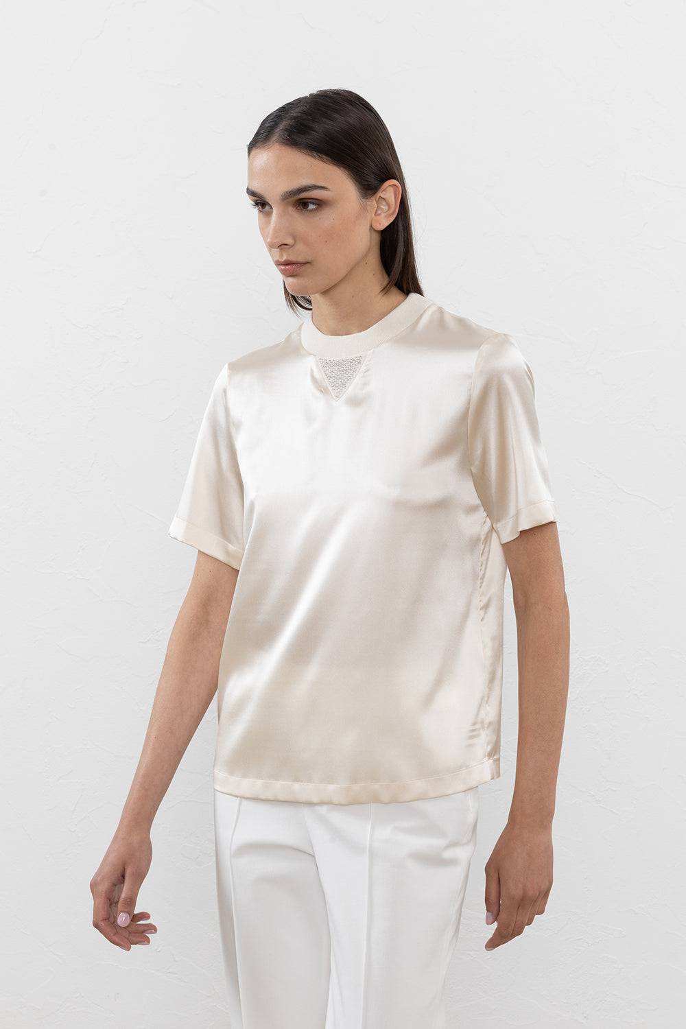 Peserico T-shirt in raso di seta stretch