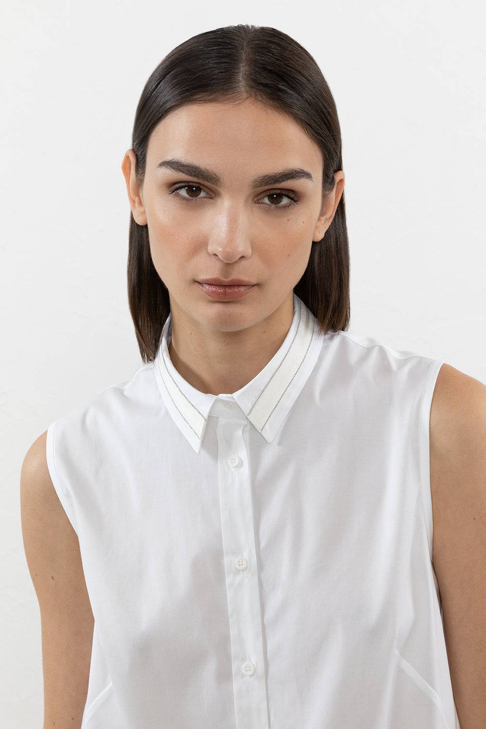 Peserico Top Camicia In Popeline E Voile Di Cotone