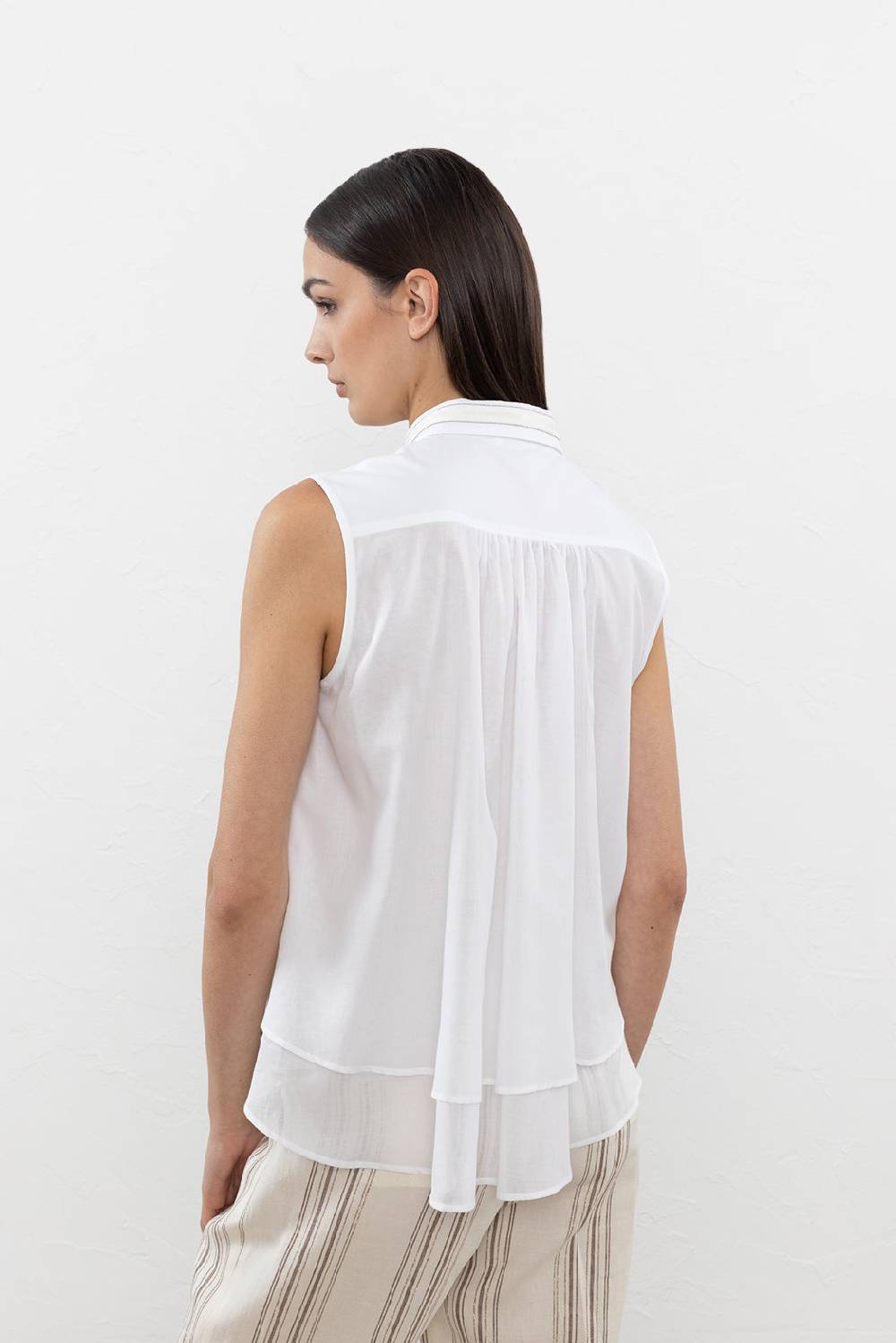 Peserico Top Camicia In Popeline E Voile Di Cotone