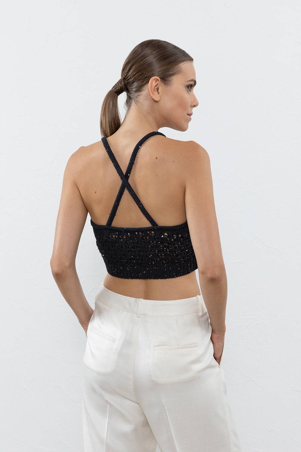 Peserico Top Crop In Puro Cotone In Punto Pizzo