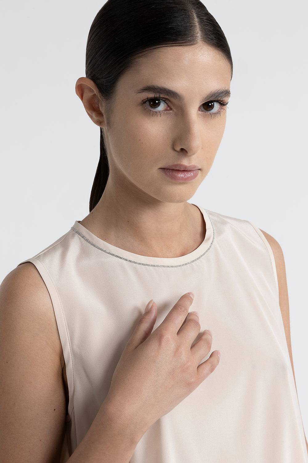 Peserico Top Girocollo In Crepe De Chine Di Seta