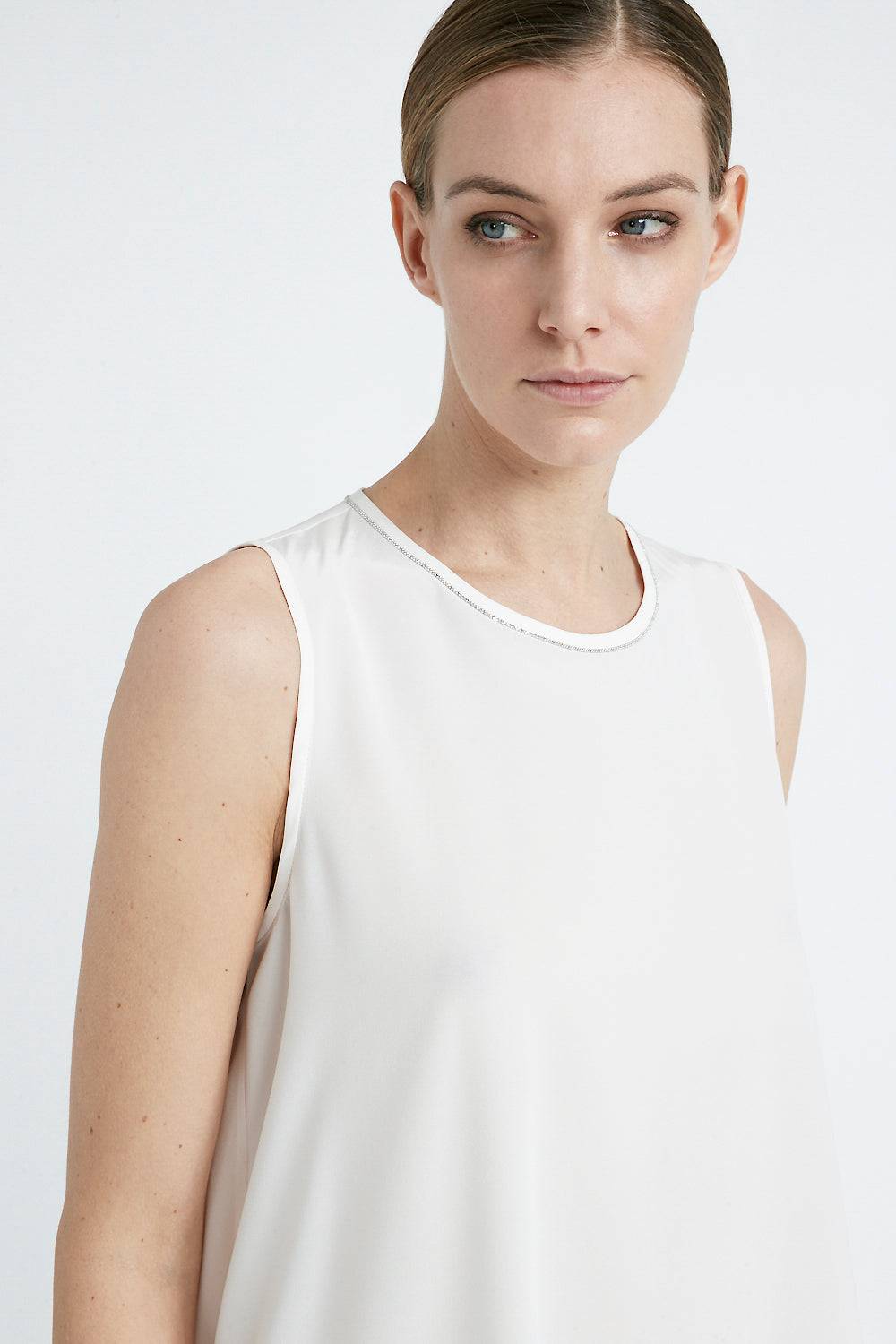 Peserico Top Girocollo In Crepe De Chine Di Seta