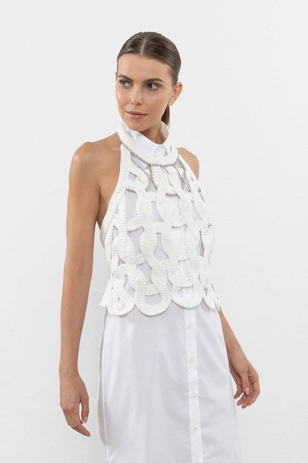 Peserico Top in puro cotone lavorato a crochet