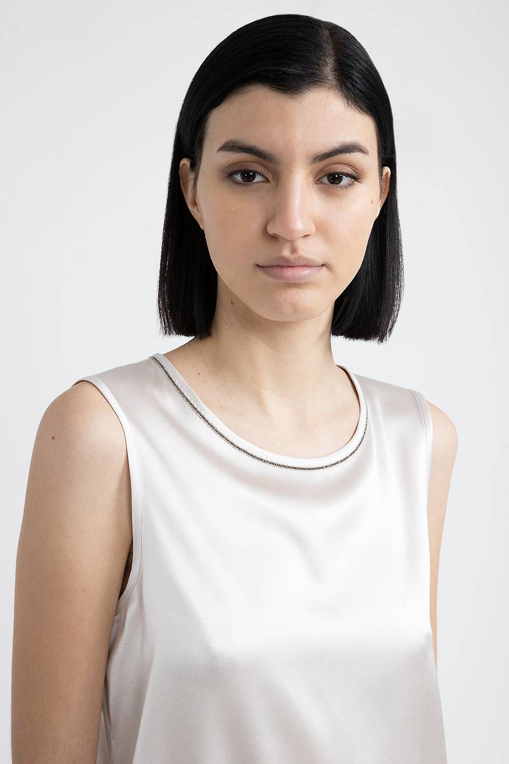 Peserico Top In Raso Di Seta Lucido Con Punto Luce