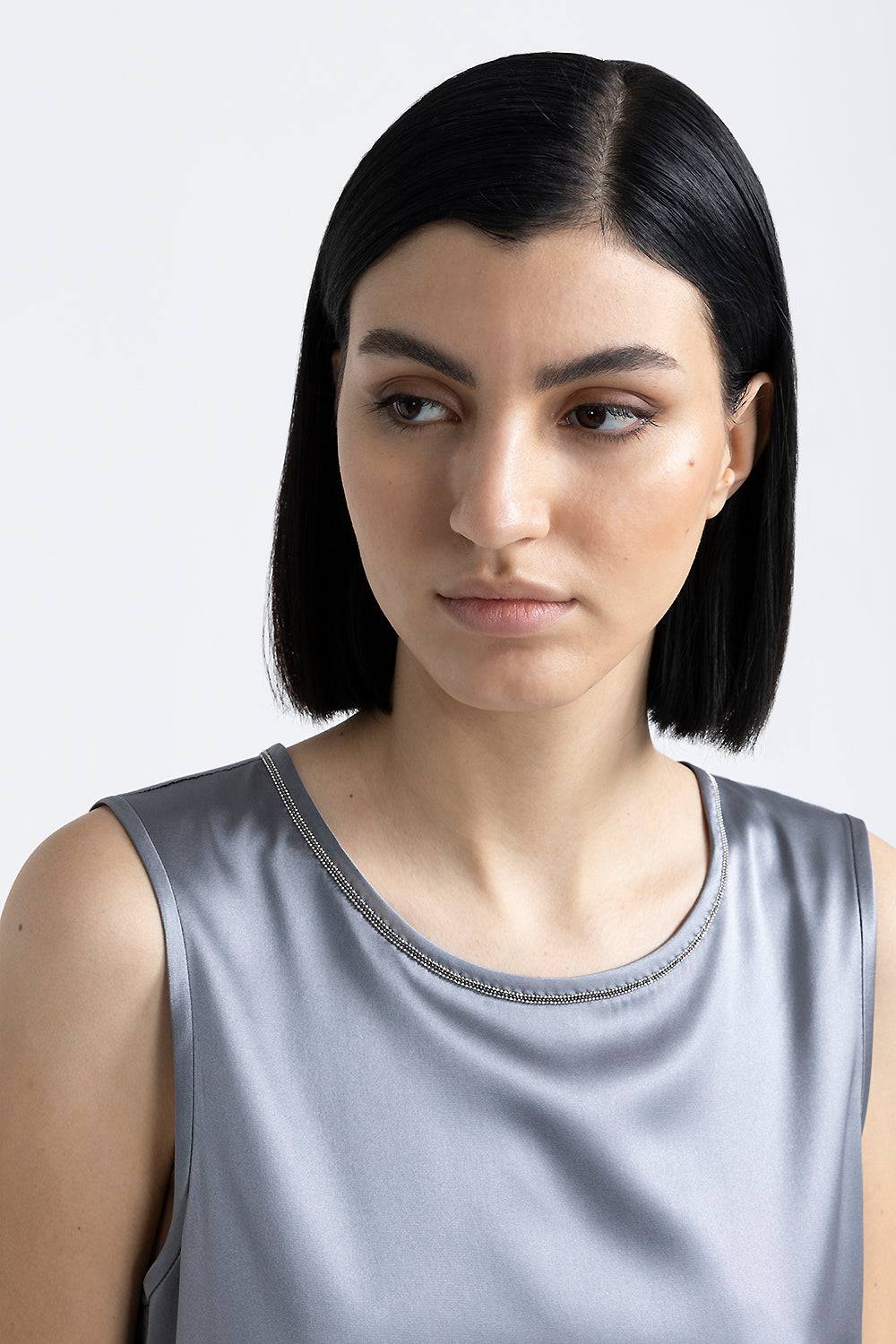 Peserico Top In Raso Di Seta Lucido Con Punto Luce