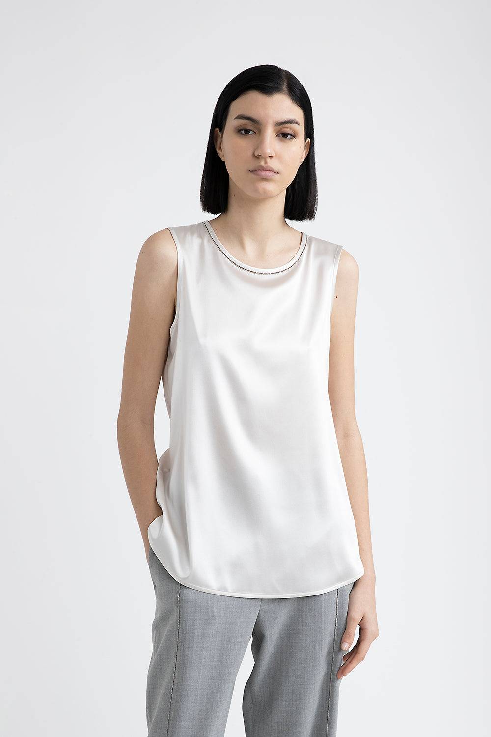 Peserico Top in raso di seta lucido con Punto Luce