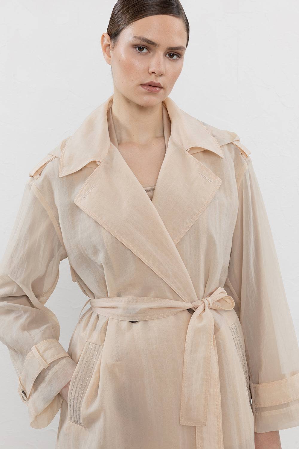 Peserico Trench Doppiopetto In Organza Tecnica