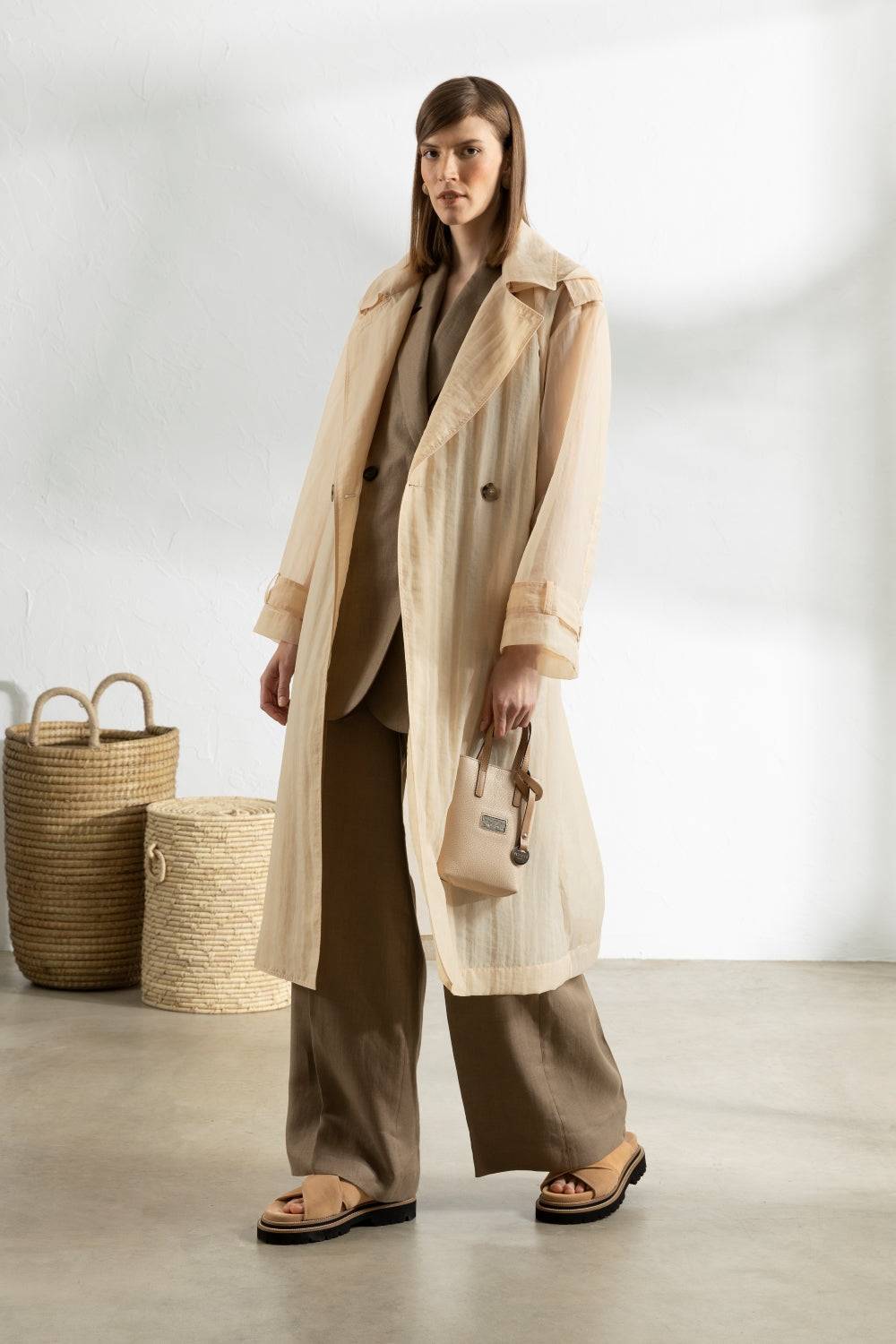 Peserico Trench doppiopetto in organza tecnica