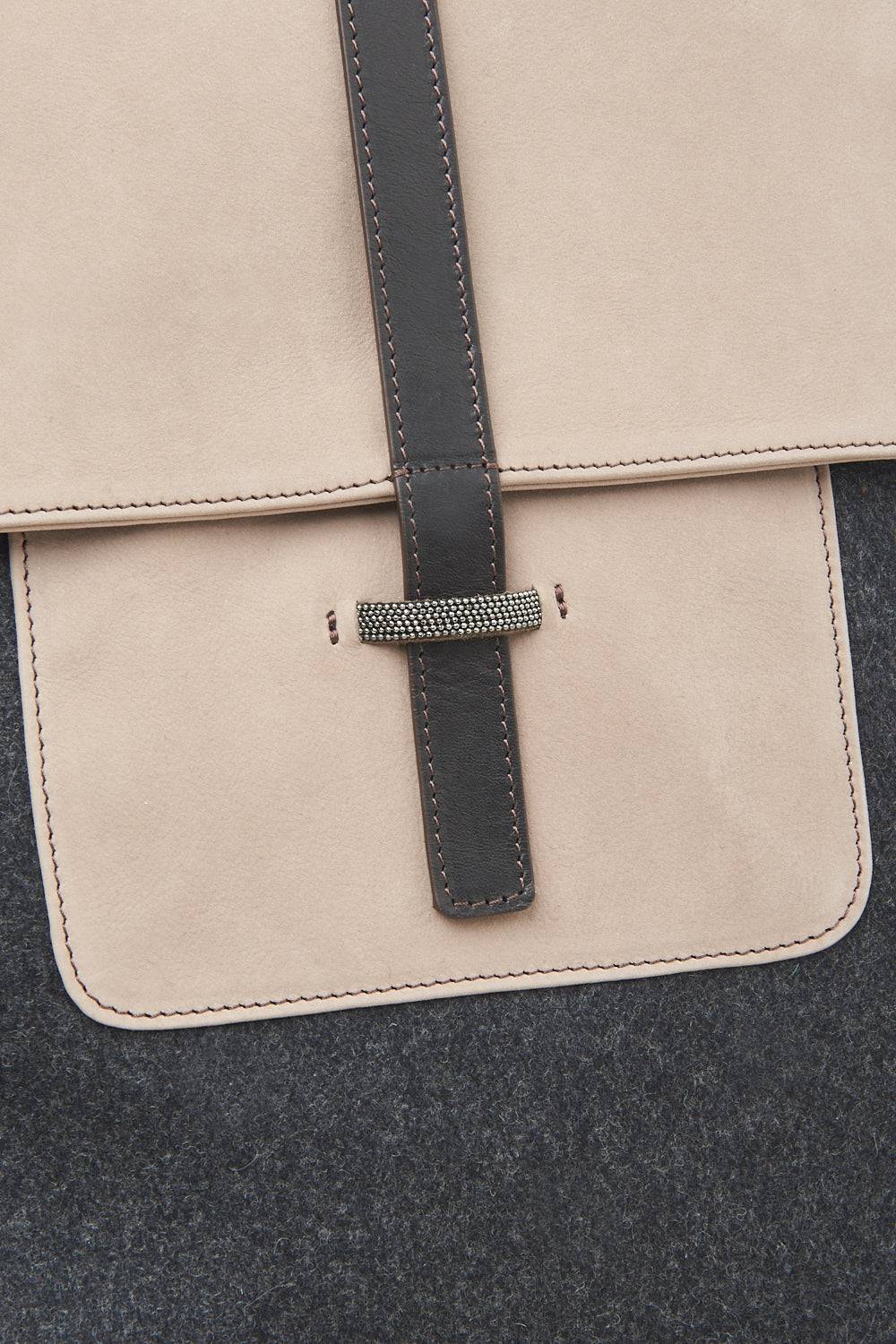 Peserico Zaino In Feltro, Vera Pelle E Punto Luce