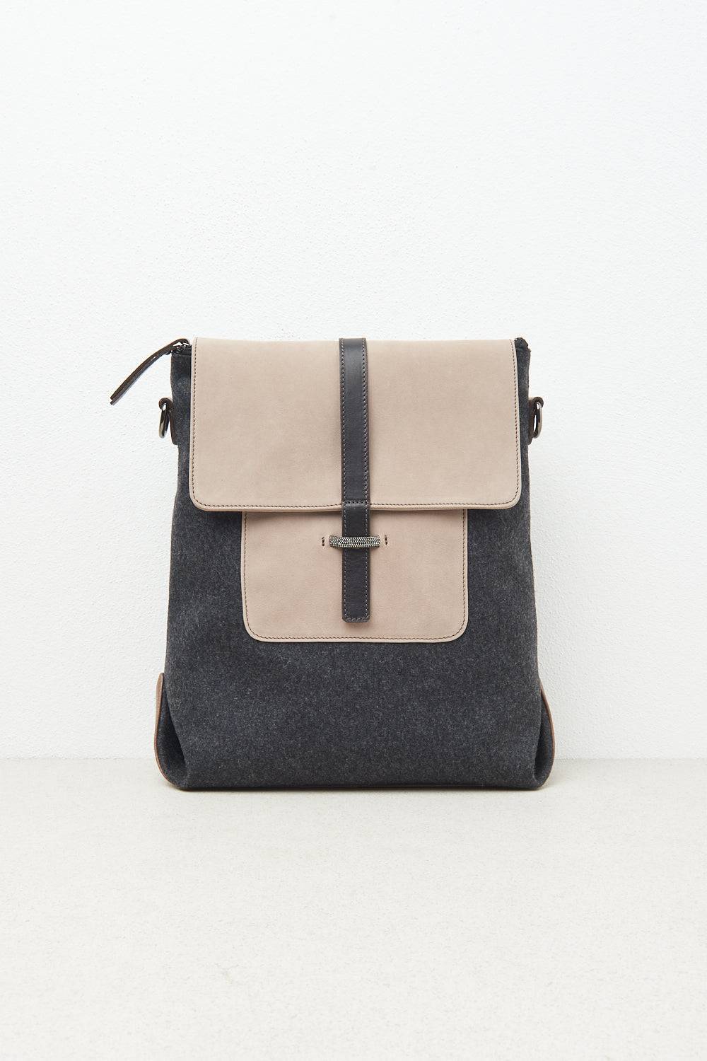 Peserico Zaino In Feltro, Vera Pelle E Punto Luce