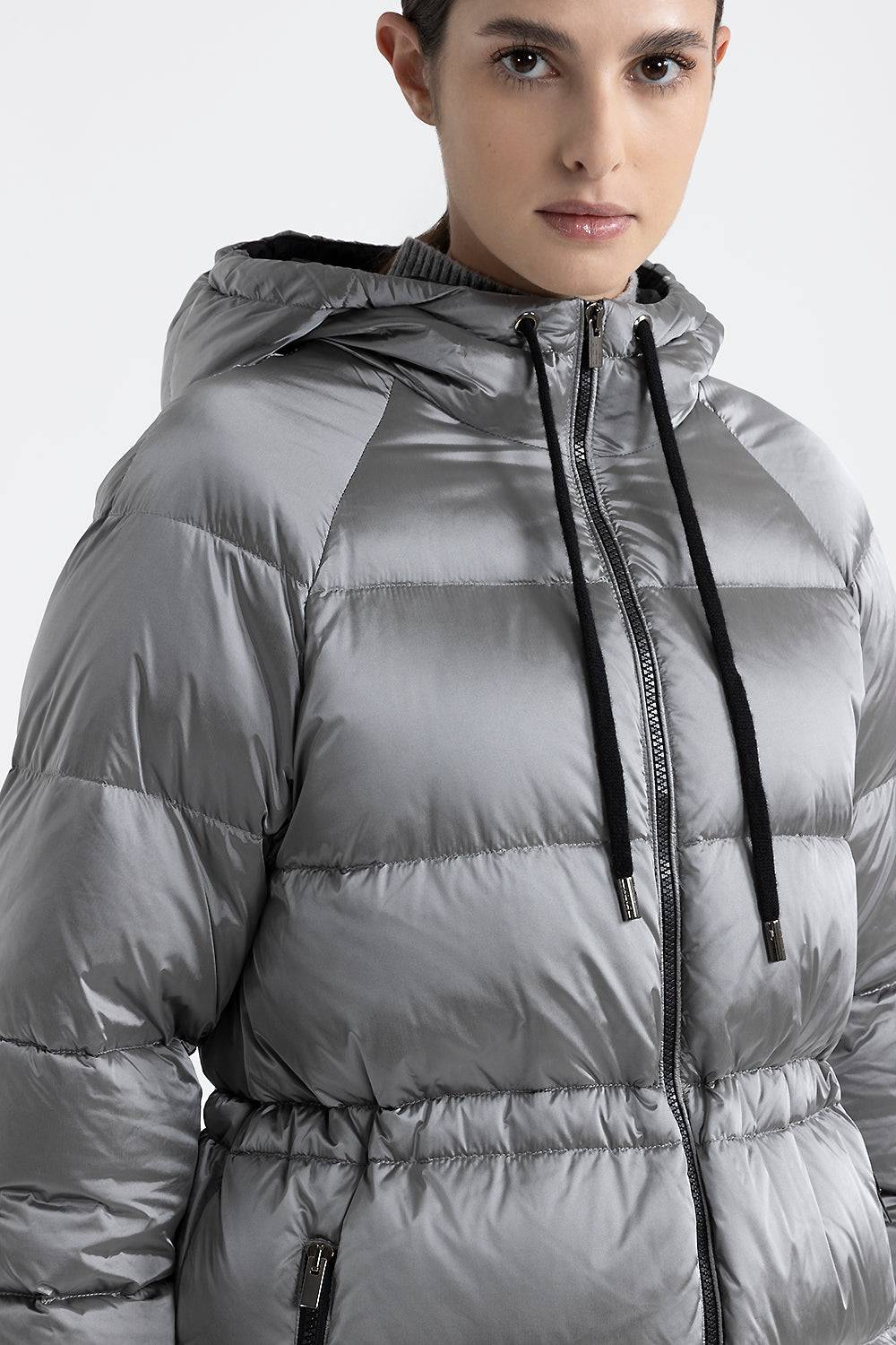 Peserico Piumino Lungo Con Cappuccio In Twill Di Nylon WR