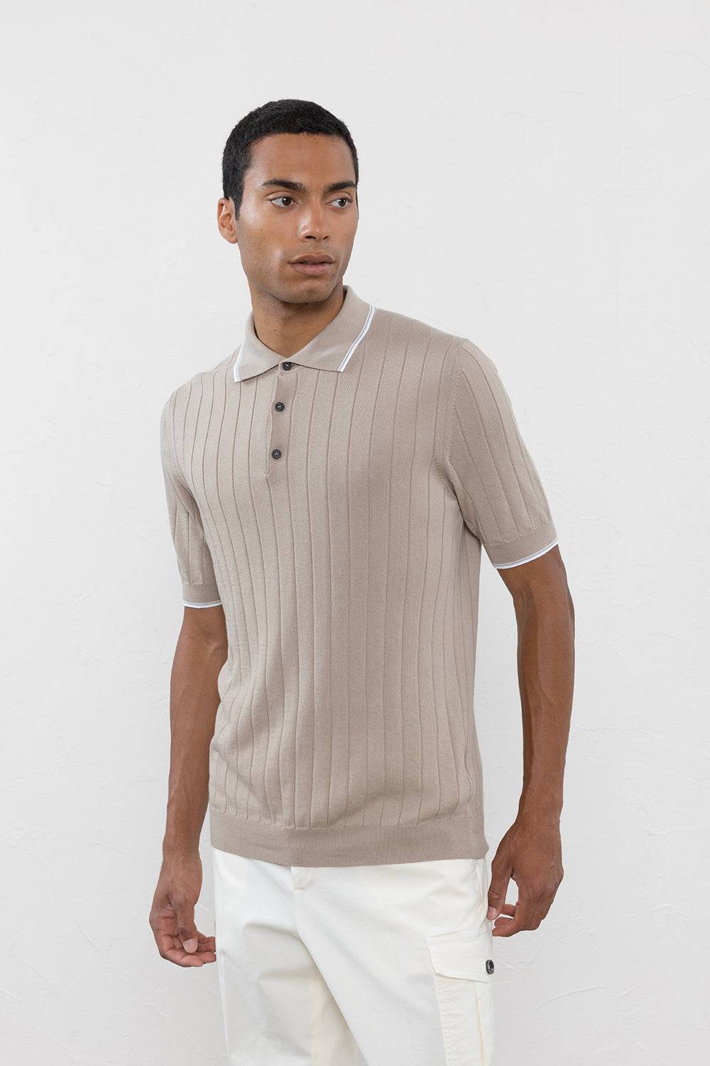 Peserico Polo in filato di puro cotone crepe a costa piatta