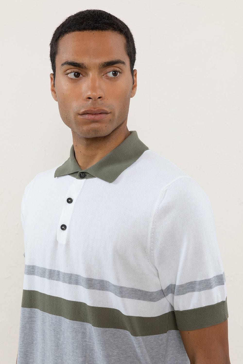 Peserico Polo In Filato Di Puro Cotone Crepe A Righe Block Color