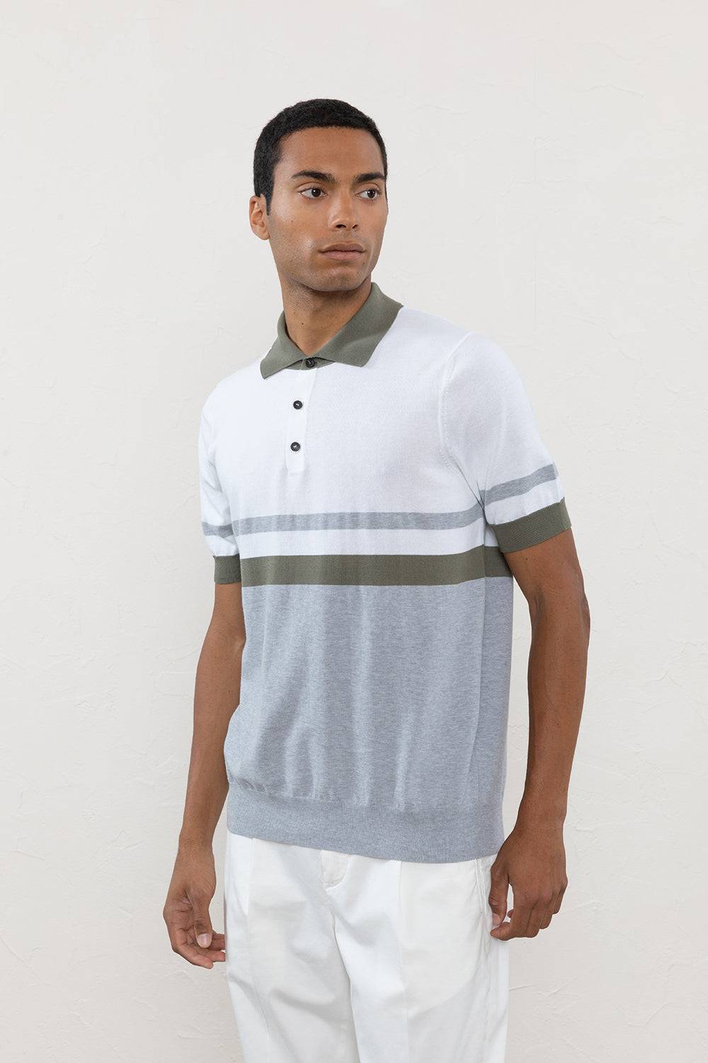 Peserico Polo in filato di puro cotone crepe a righe block color