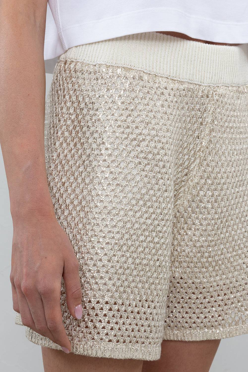 Peserico Short In Filato Mélange Di Lino Cotone Laminato