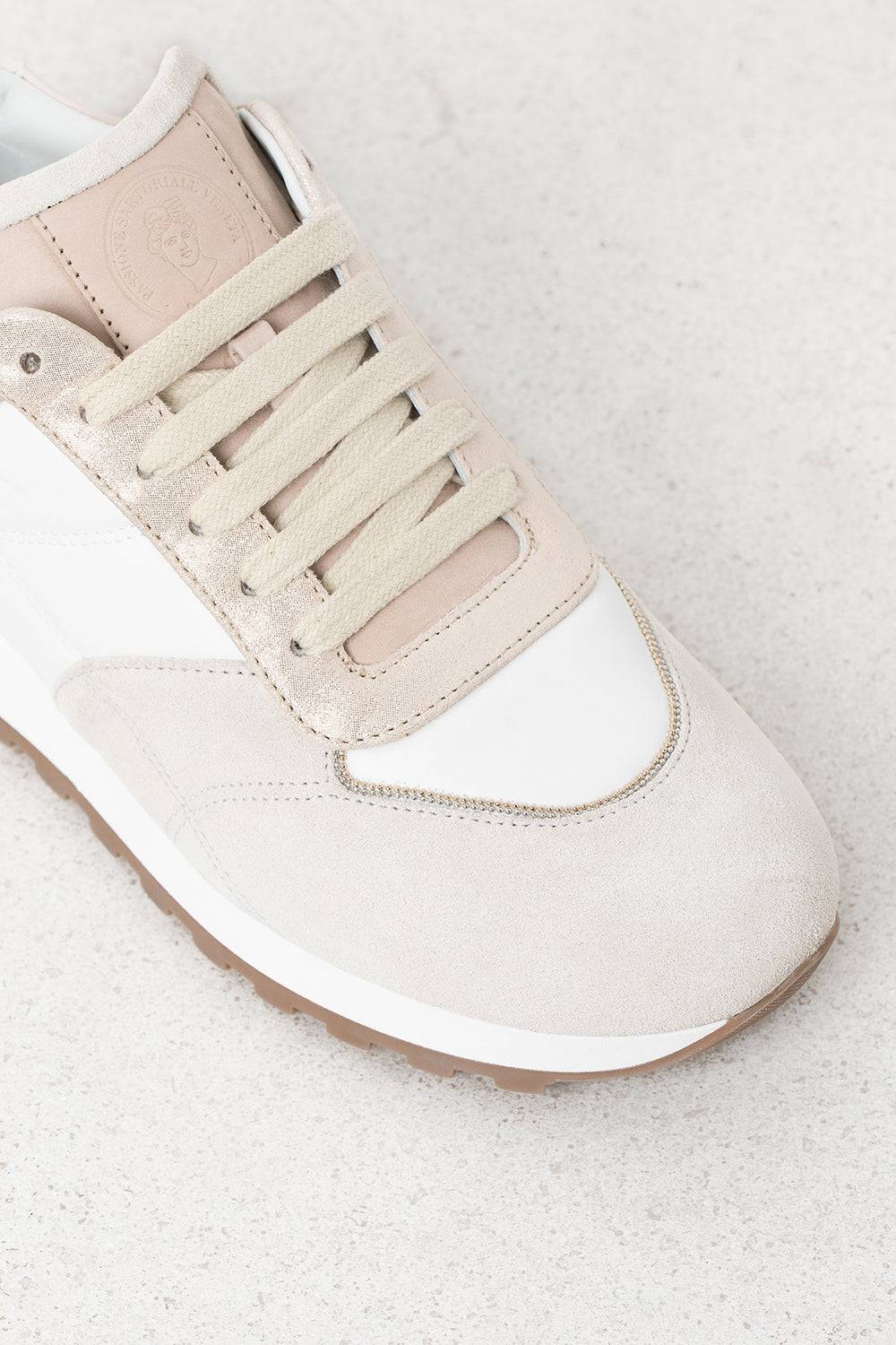 Peserico Sneaker In Pelle Nabuk, Scamosciata E Glitter