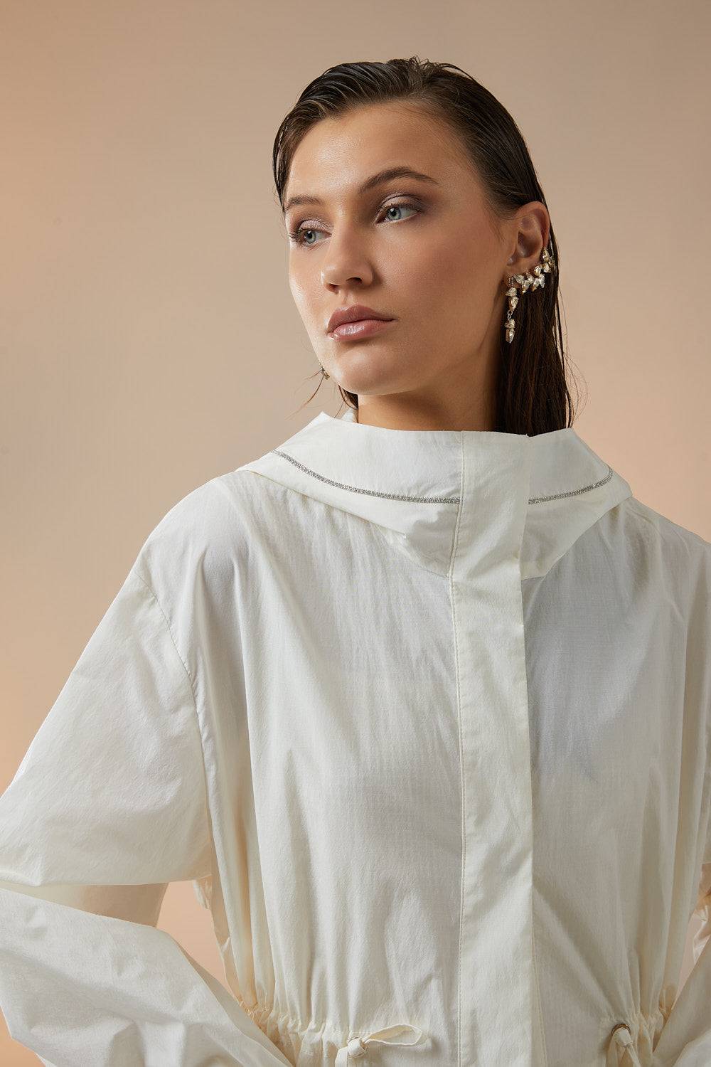 Peserico Spolvero Con Cappuccio In Popeline Misto Cotone