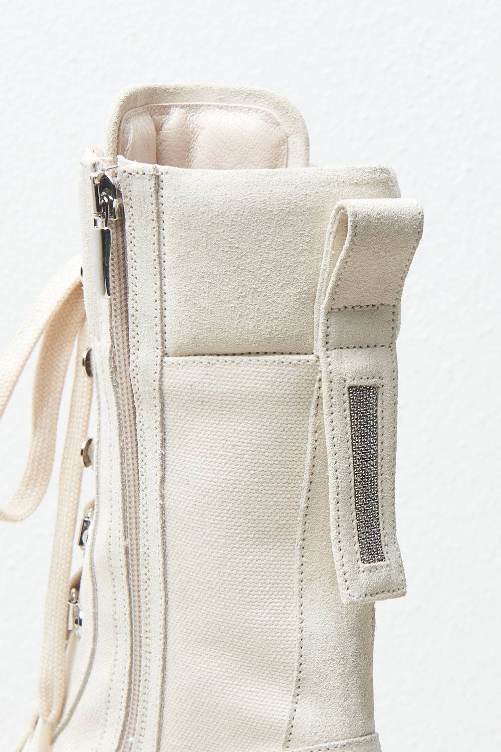 Peserico Stivali Combats In Tessuto Canvas E Pelle Scamosciata