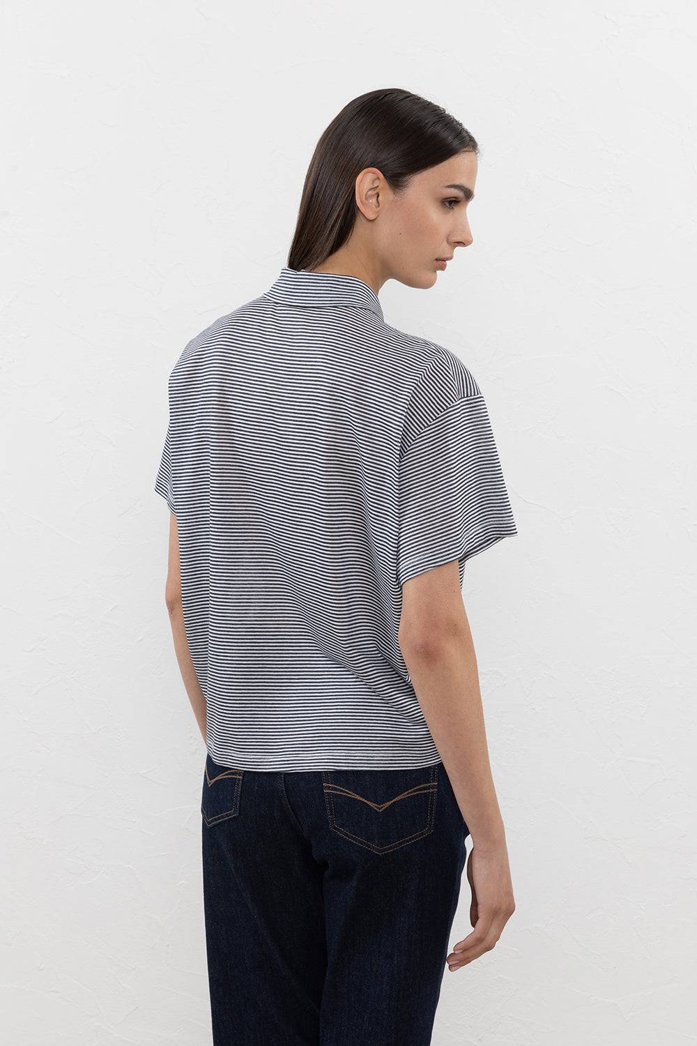 Peserico T-shirt A Polo In Jersey Leggero Rigato Mélange