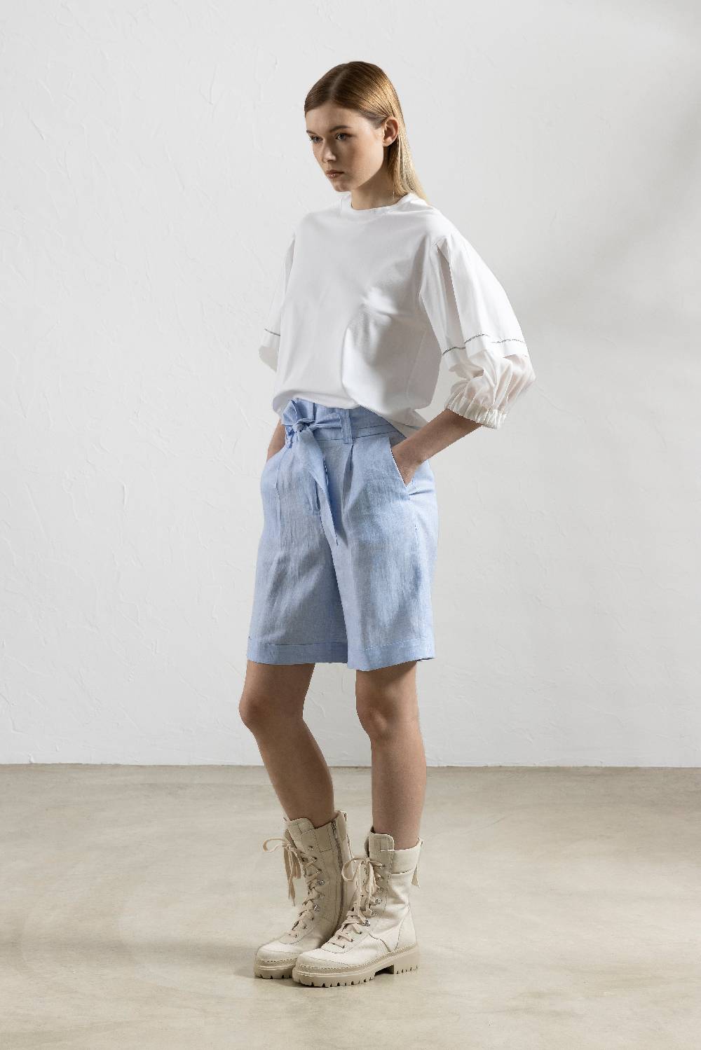 Peserico T-shirt In Cotone E Maniche Bimateriche In Organza