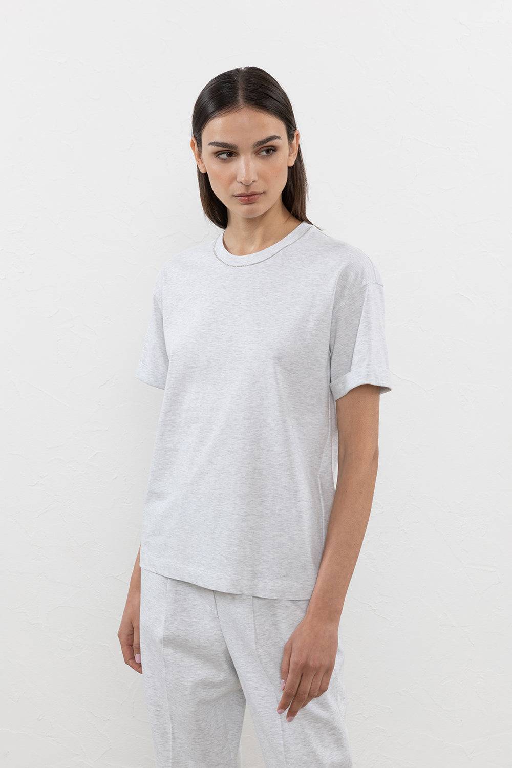 Peserico T-shirt In Jersey Di Cotone Con Punto Luce