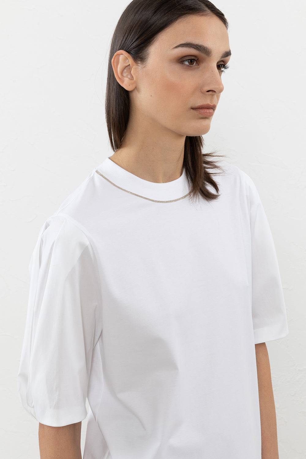 Peserico T-shirt In Jersey E Popeline Di Cotone Con Punto Luce