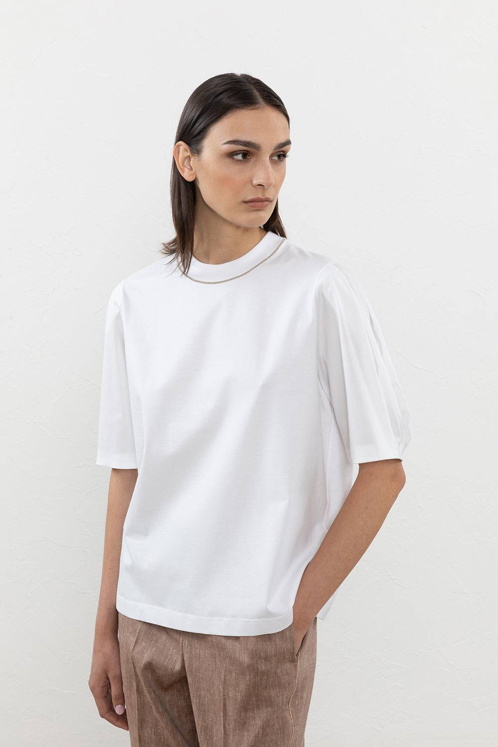 Peserico T-shirt in jersey e popeline di cotone con Punto Luce