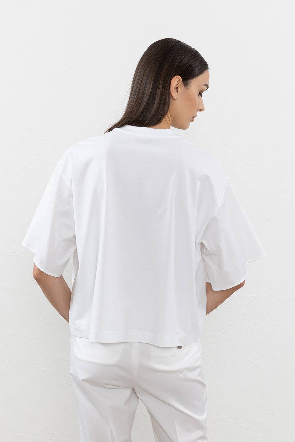 Peserico T-shirt In Jersey E Popeline Di Cotone Con Spacchi Sulle Maniche