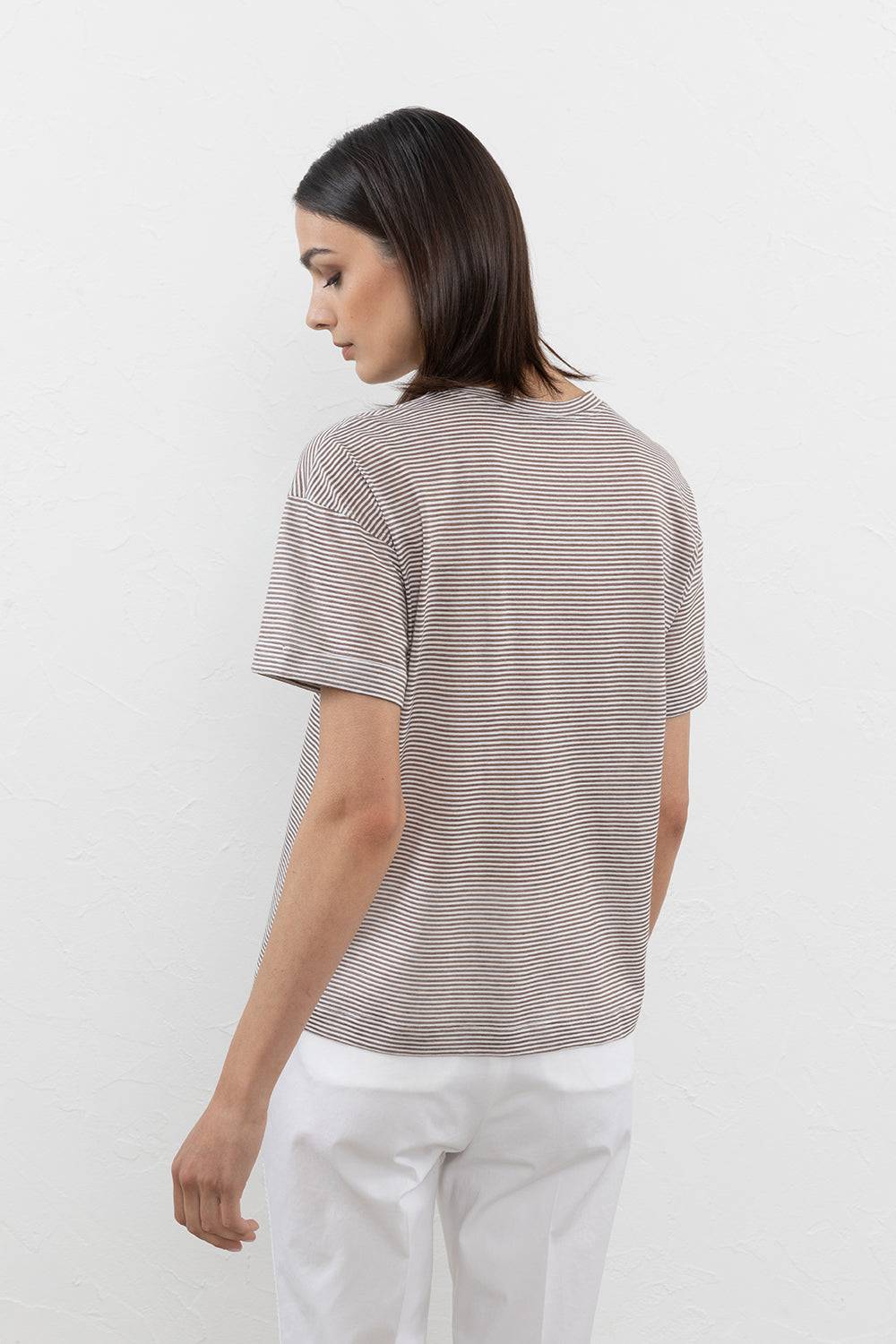 Peserico T-shirt In Jersey Leggero Rigato E Punto Luce
