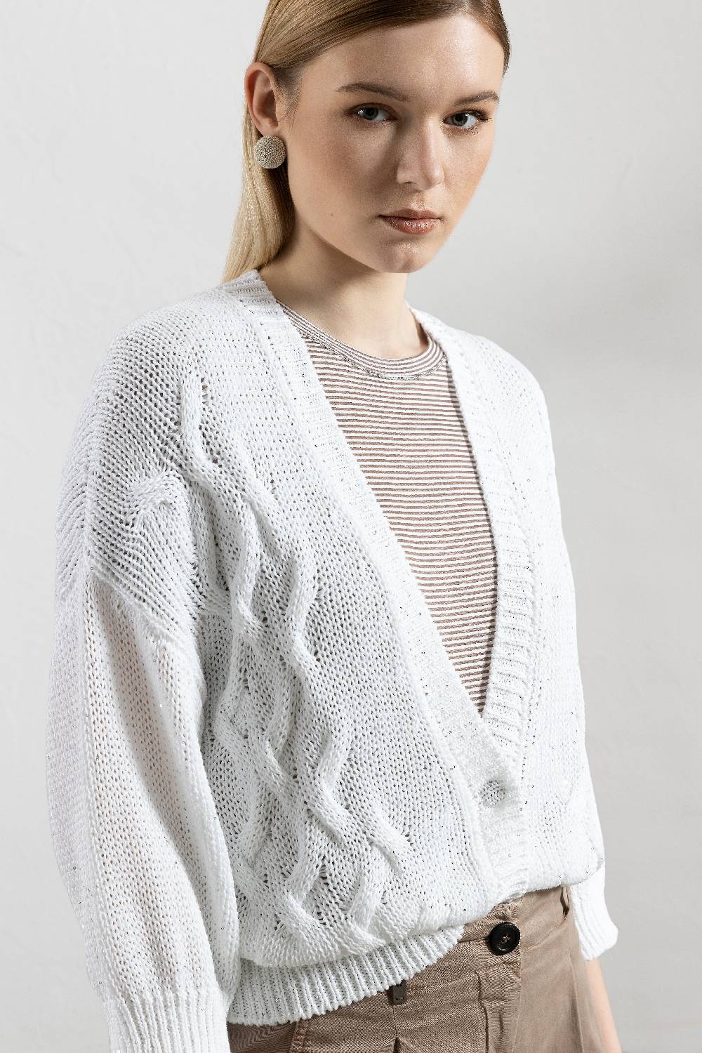 Peserico T-shirt In Jersey Leggero Rigato E Punto Luce