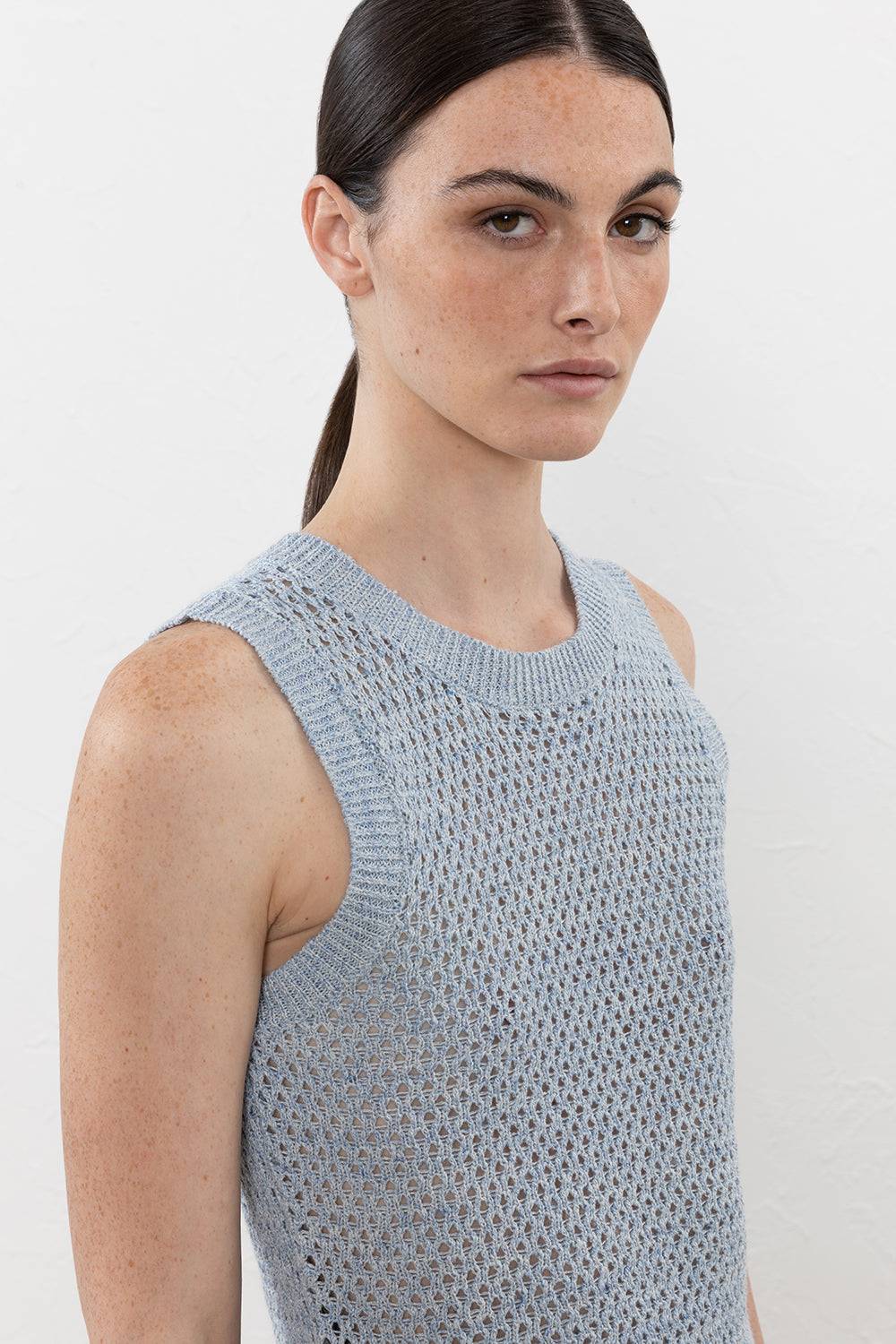 Peserico Top A Rete In Filato Mélange Di Lino E Cotone