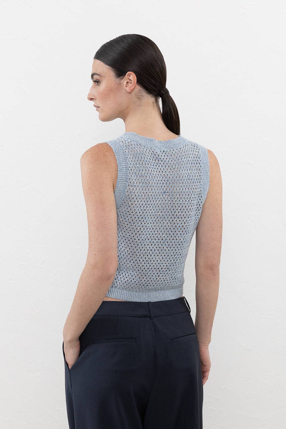 Peserico Top A Rete In Filato Mélange Di Lino E Cotone