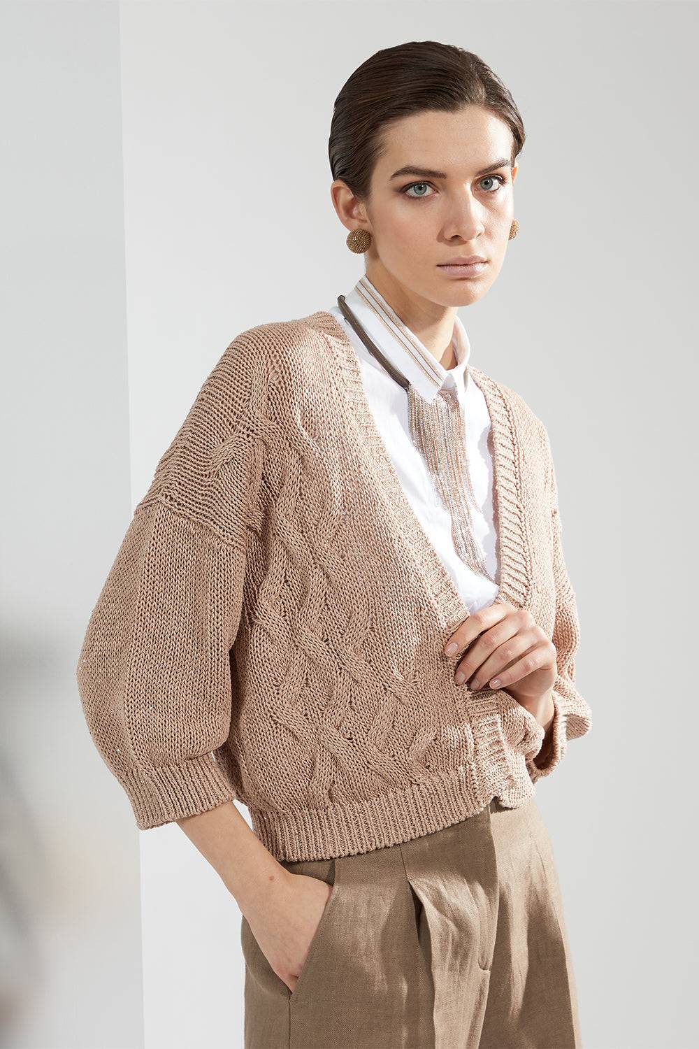 Peserico Top Camicia In Popeline Di Cotone E Jersey