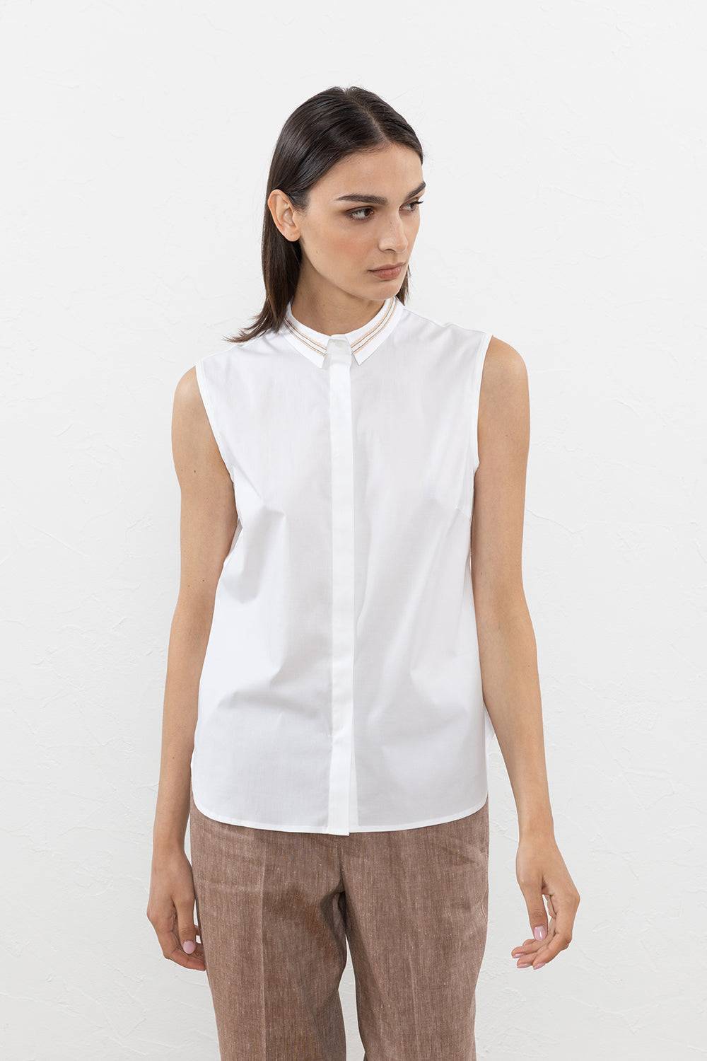 Peserico Top Camicia In Popeline Di Cotone E Jersey