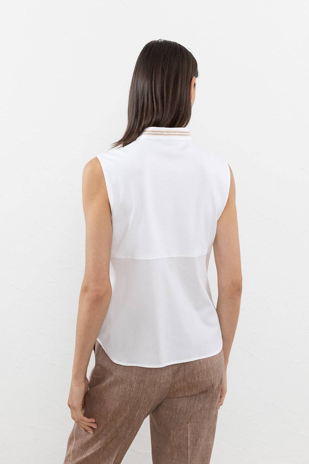 Peserico Top Camicia In Popeline Di Cotone E Jersey