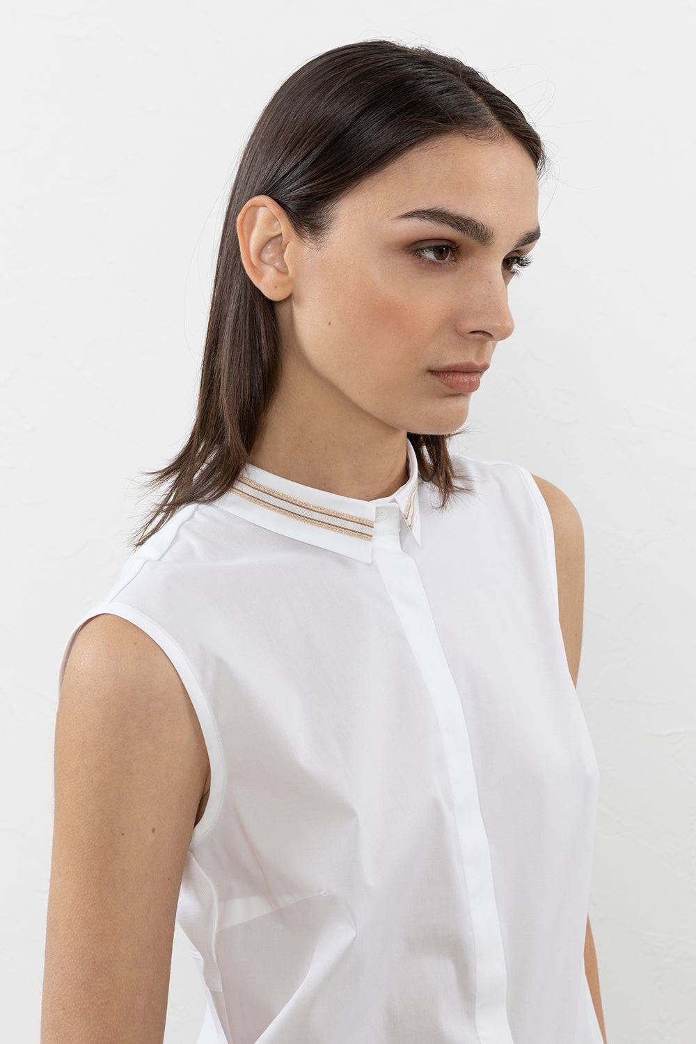 Peserico Top camicia in popeline di cotone e jersey