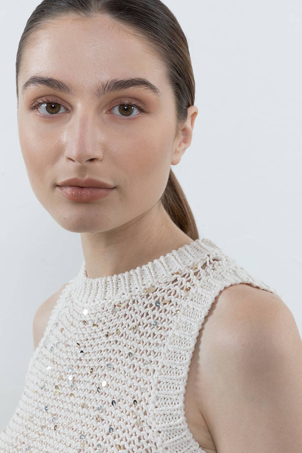 Peserico Top Crop In Fettuccia Di Cotone E Maxi Paillettes