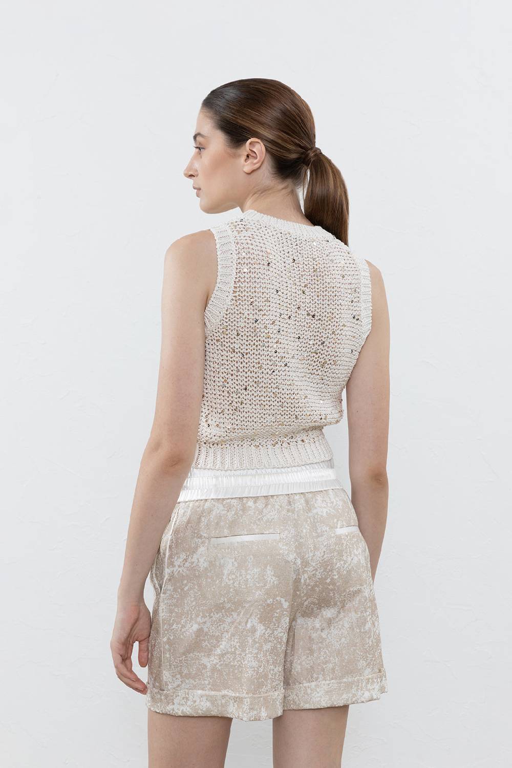 Peserico Top Crop In Fettuccia Di Cotone E Maxi Paillettes