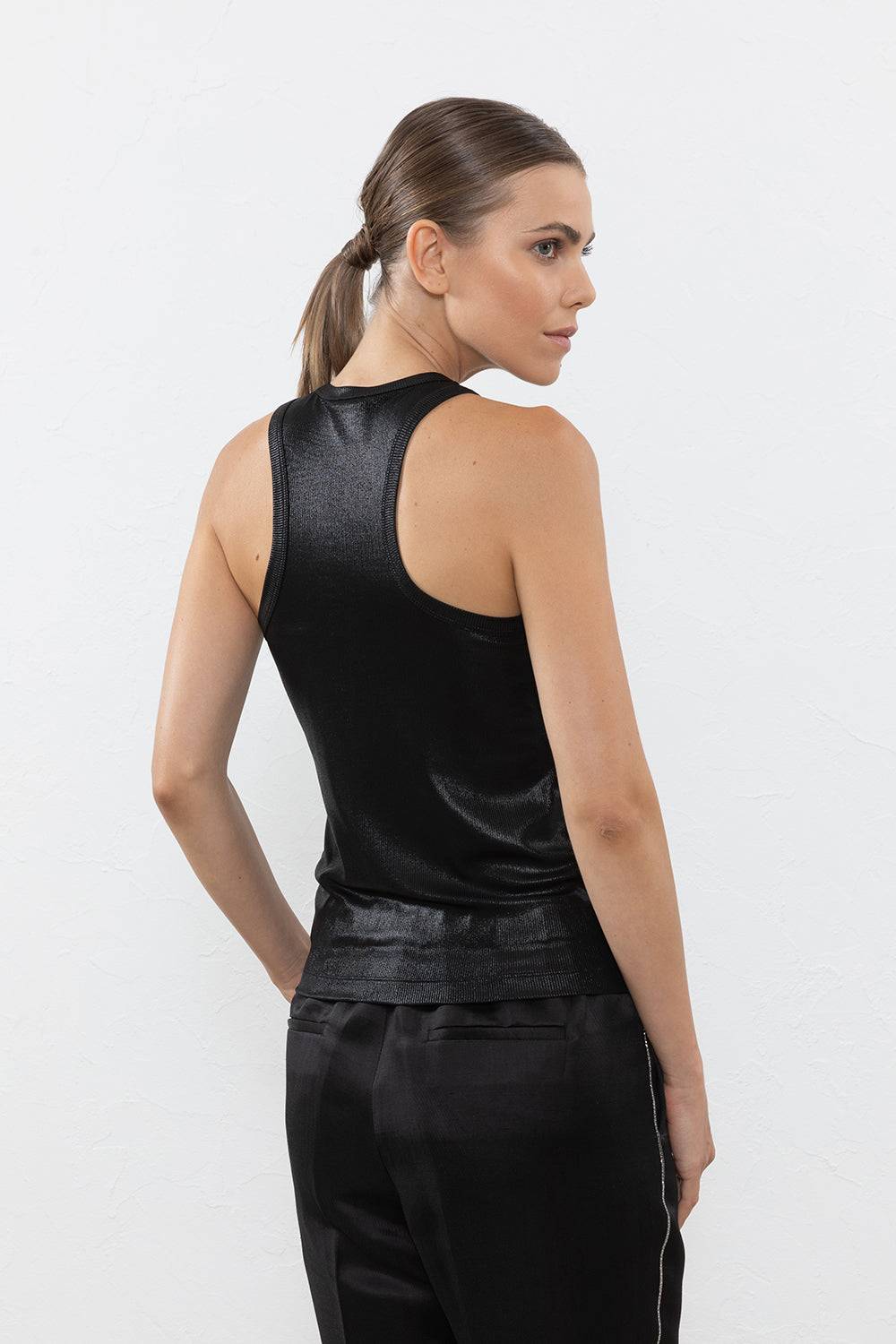 Peserico Top In Costina Laminata Di Viscosa Stretch