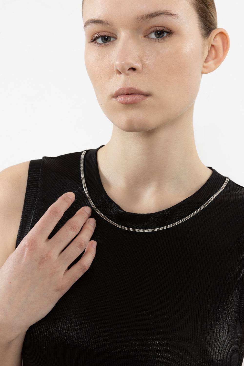 Peserico Top In Costina Laminata Di Viscosa Stretch