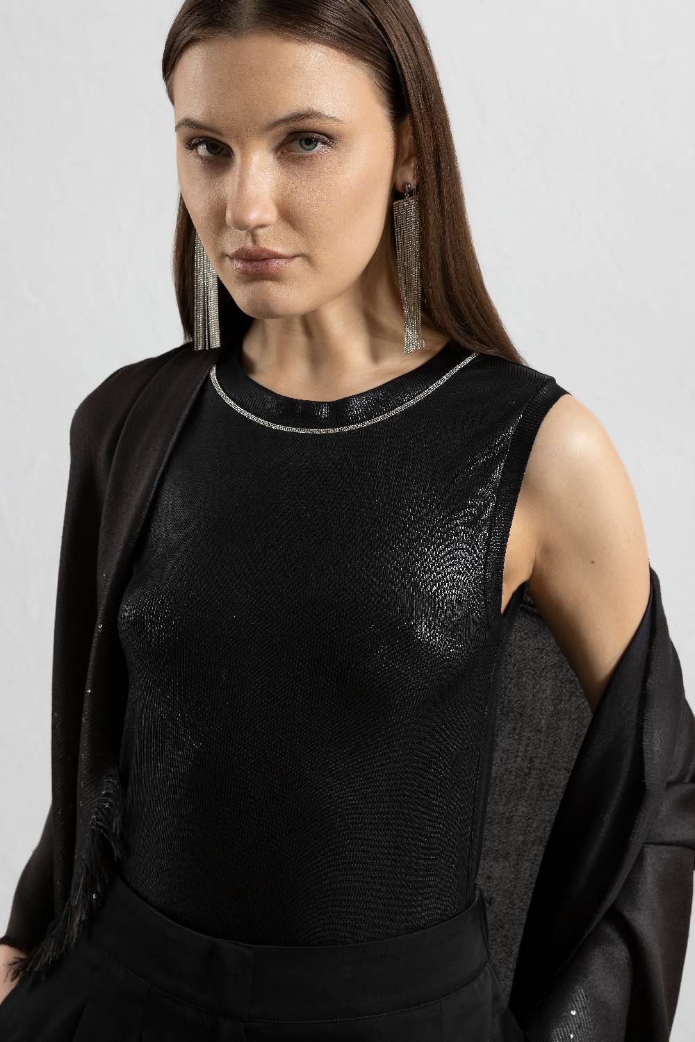 Peserico Top In Costina Laminata Di Viscosa Stretch