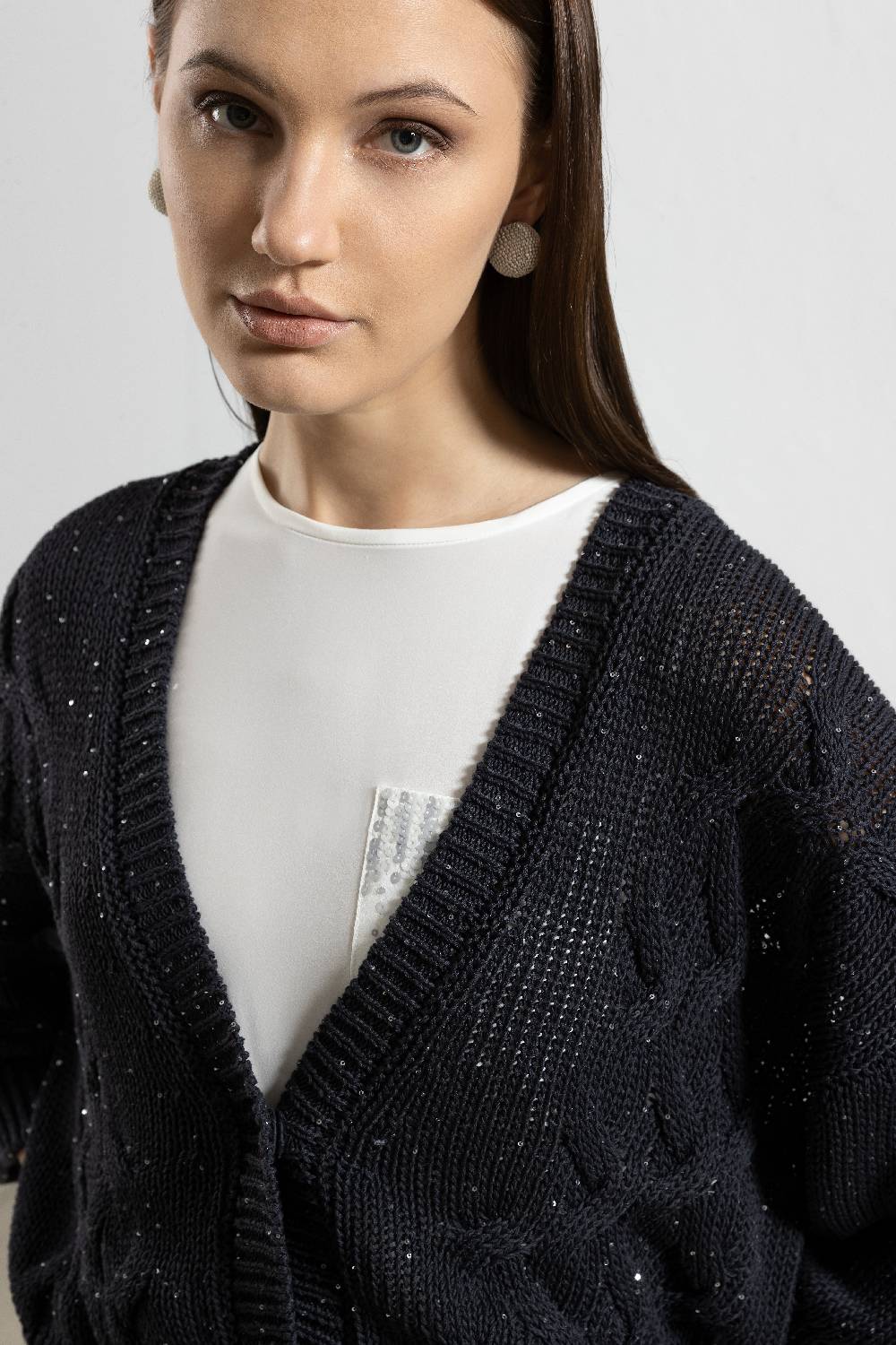 Peserico Top In Crepe De Chine Con Taschino Di Paillettes