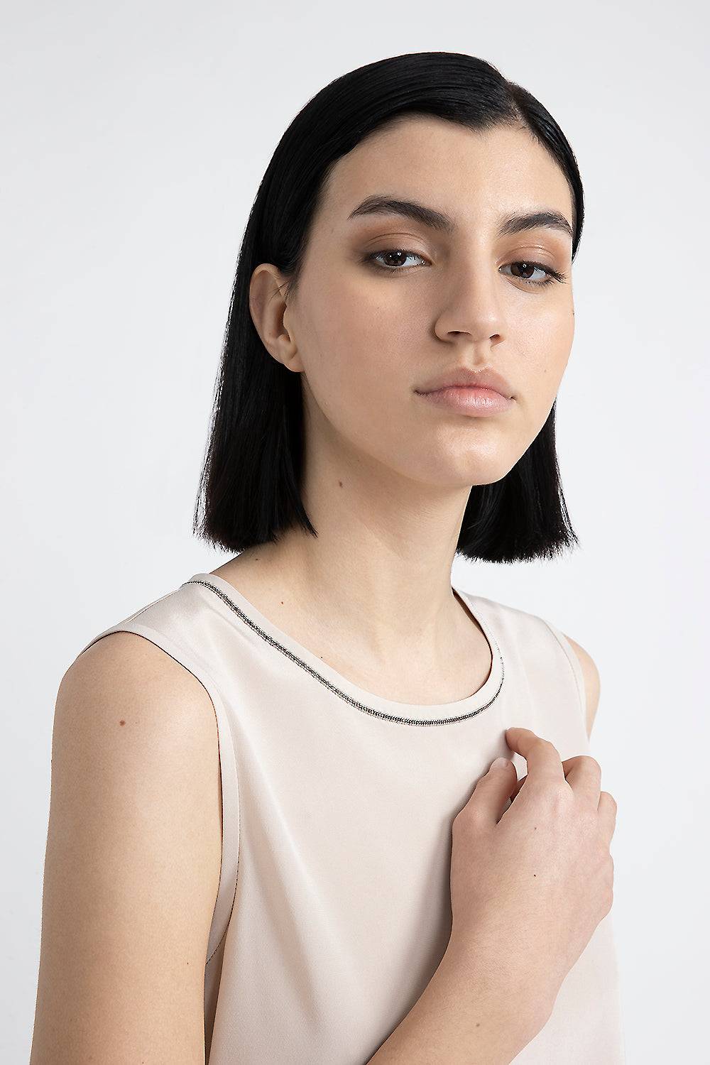 Peserico Top In Crepe De Chine Di Seta Stretch Con Punto Luce